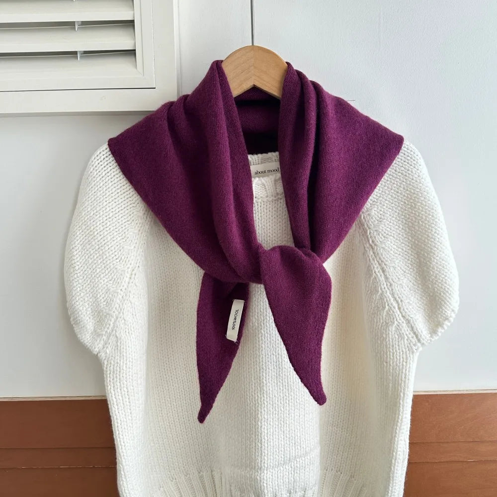 Wollen Driehoeksjaal Vrouwen Winterwarm Gebreide Omslagdoek Effen Pashmina Sjaal Hoofddoek Hals Accessoire | Sansoti