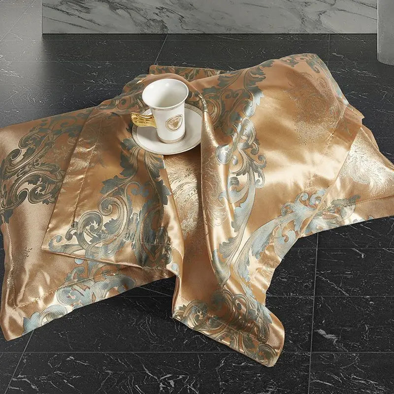 Satijnen Jacquard Dekbedovertrek Set 220x240 Tweepersoons Zomer Beddengoed Luxe Slaapkamer Dekbed Overtrekset | Sansoti
