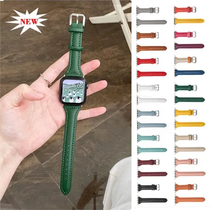 Skórzany pasek do smartwatcha, uniwersalny i regulowany, 38–49 mm, premium, sportowy design | Sansoti
