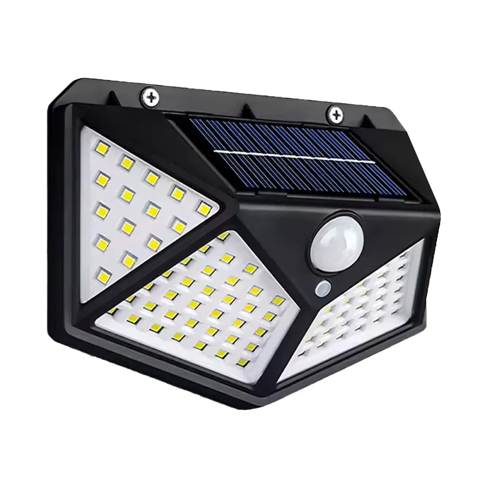 Zonne-energie Wandlamp Buiten 100 LED Bewegingssensor Waterdicht IP65 Zwart Veiligheidsverlichting Tuin | Sansoti