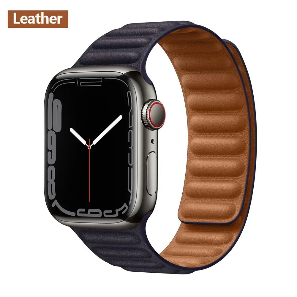 Lederarmband mit magnetischem Verschluss, 38–49 mm, verstellbares Smartwatch-Zubehör, stilvolles Armband | Sansoti
