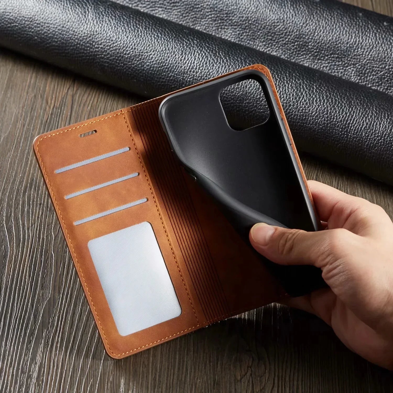 Magnetische iPhone Hoes met Leren Flip Cover Wallet Bescherming Portemonnee Kaarthouder Standaard Functie | Sansoti