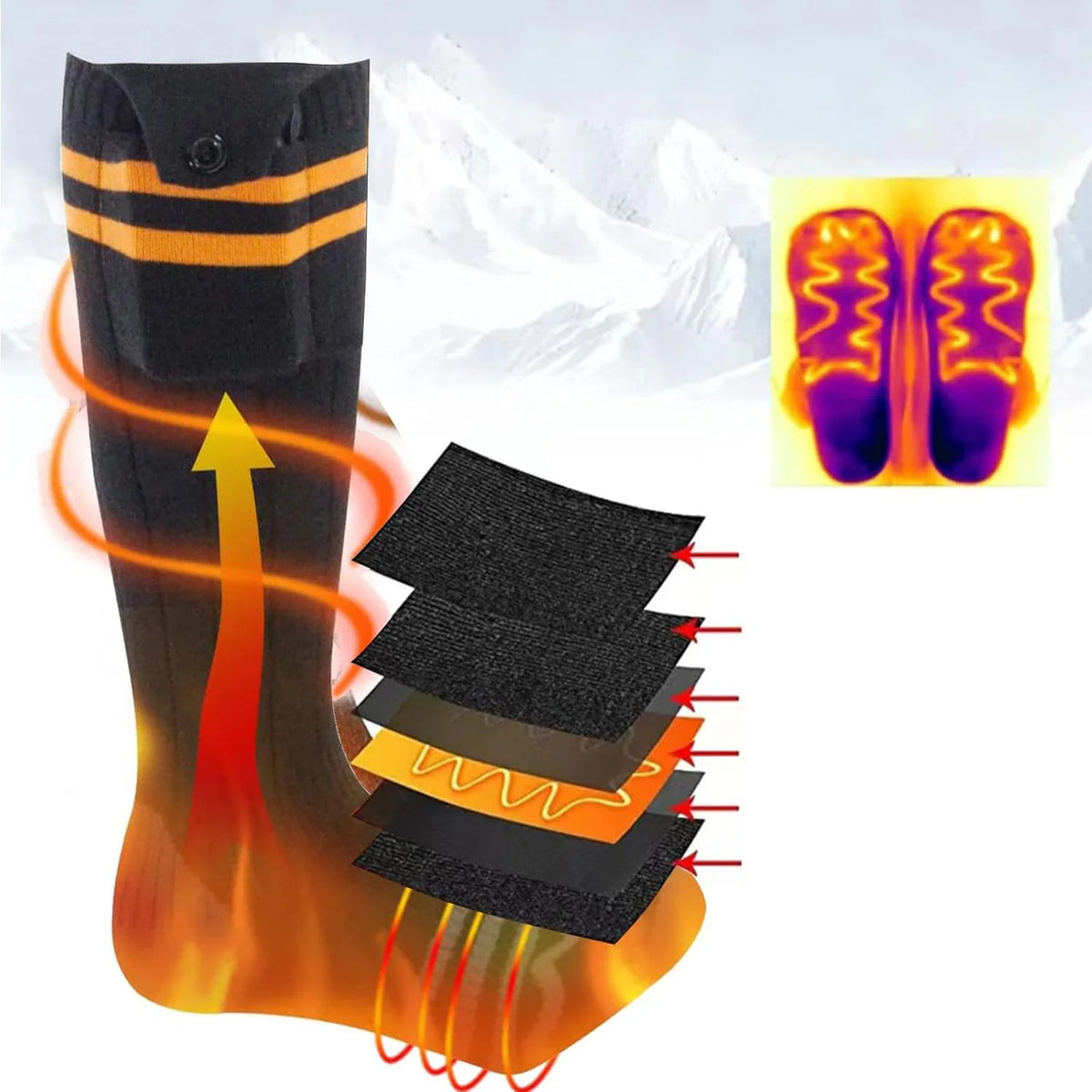 Heated Socks with Power Bank, Black Modal Cotton, 4 Temperature Settings, Winter Sports, Ice Skating, Hunting, Outdoor | Sansoti