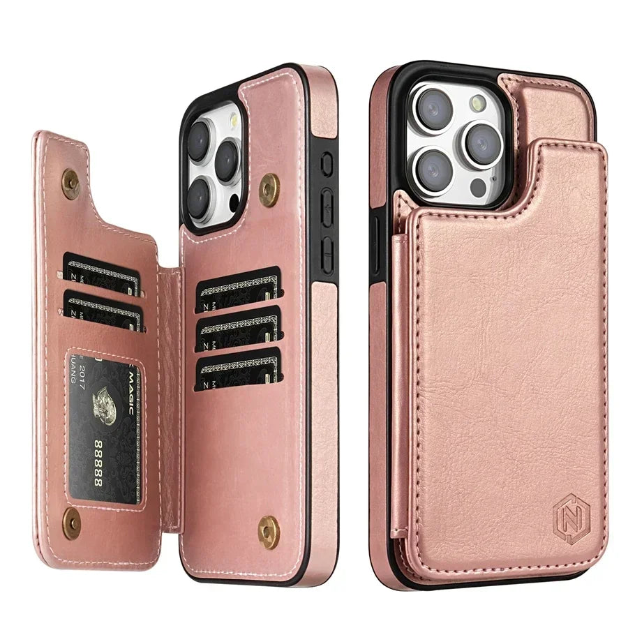 Magnetische Telefoonhoes met RFID-Bescherming Kaarthouder Leren Smartphone Portemonnee Case Wallet Cover | Sansoti