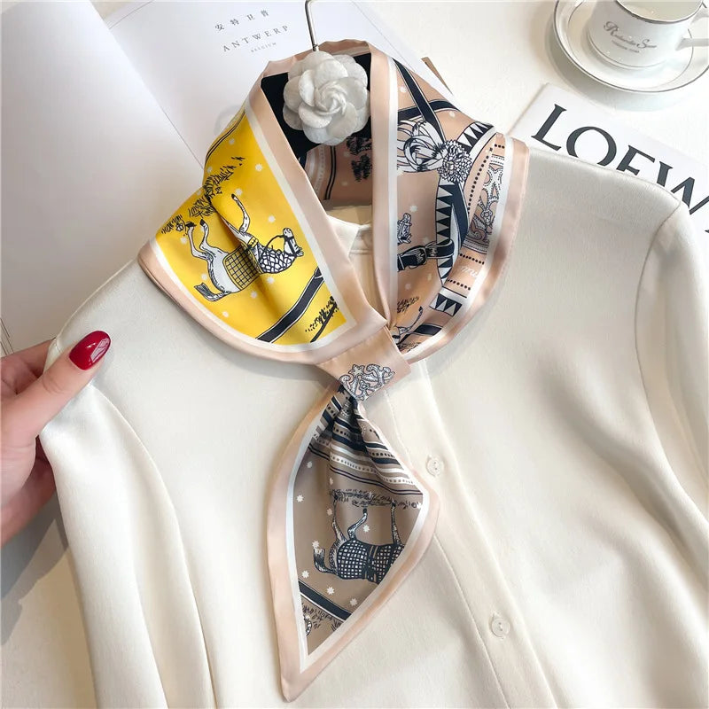 Satin Neck Scarf with Animal Print 76x13cm Decorative Ribbon Scarf Polyester Accessory for Women Autumn Winter | Sansoti