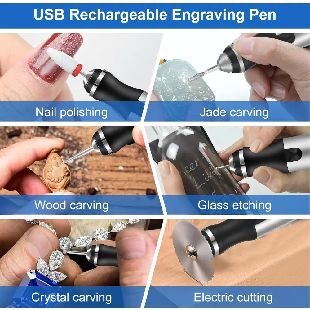 Cordless Engraving Pen with 37 Bits, USB Rechargeable, for Precision Work on Metal, Glass, Wood, and Ceramic, DIY Hobbies | Sansoti