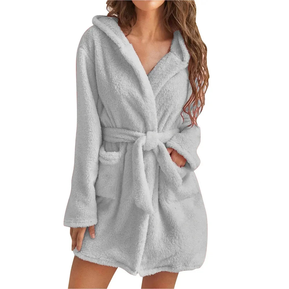 Katoenen Badjas met Capuchon Dames Absorberend Ochtendjas Lange Mouwen Relaxwear Zachte Thuiskleding Wellness | Sansoti
