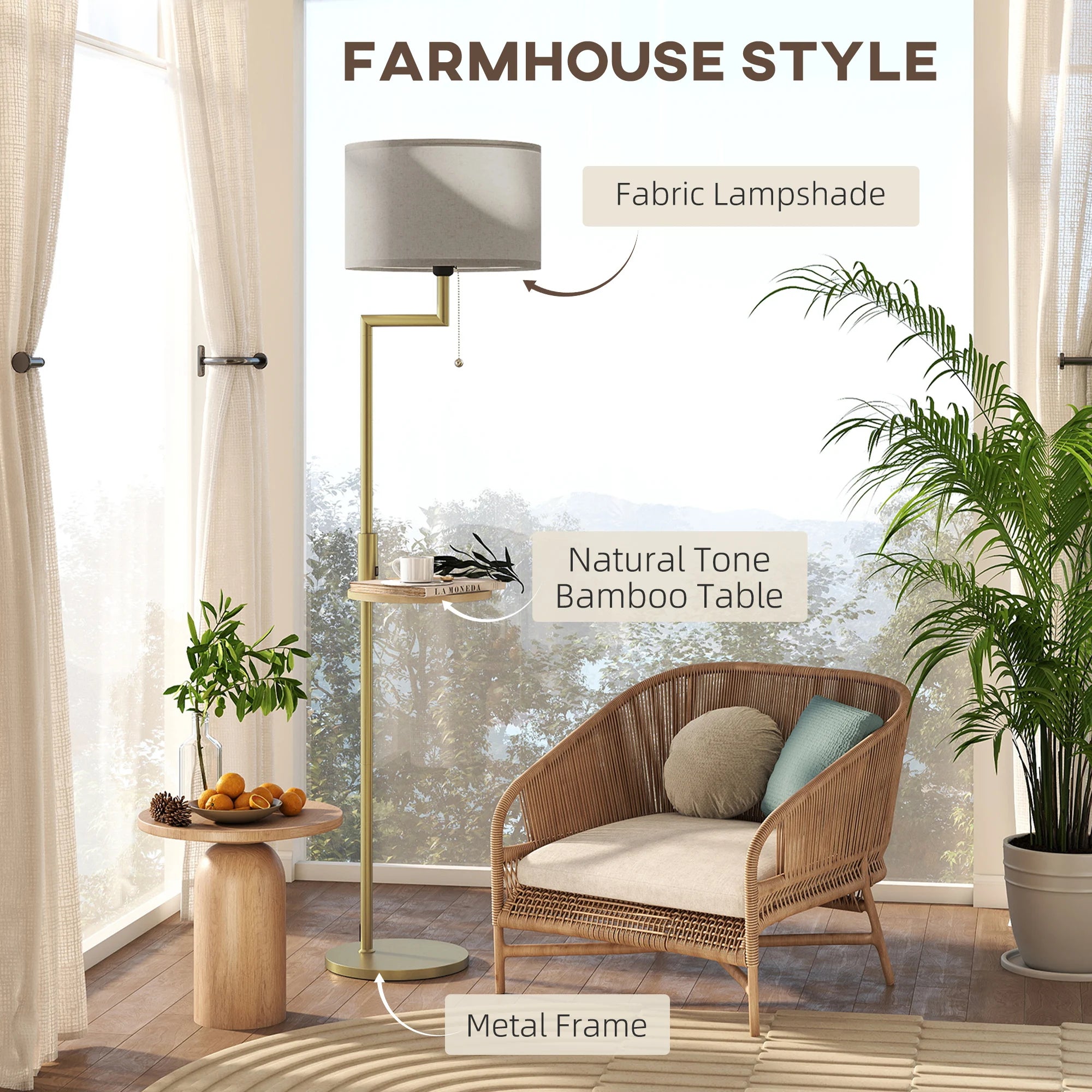 Booglamp Vloerlamp Met Plank En USB Poort Goud Metaal 170cm | Sansoti