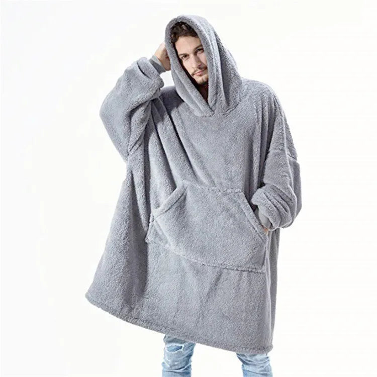 Draagbare Fleece Deken met Capuchon Dubbelzijdig Oversized Lounge Plaid Zachte Huisdeken voor Thuiscomfort | Sansoti