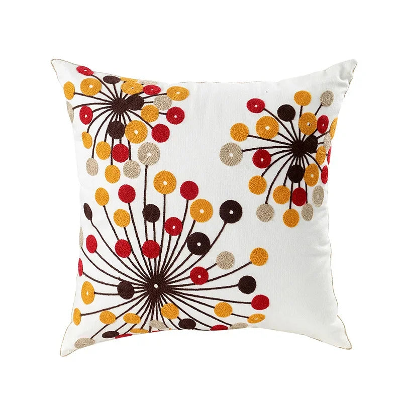 Kussenhoes 45x45cm Katoen Canvas Geborduurd Bloemen Wit Sierkussenhoes Bank Slaapkamer Landelijke Stijl Decoratief | Sansoti