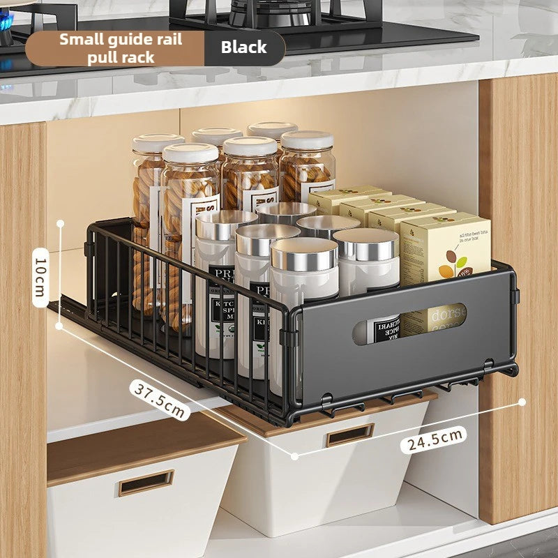 Tiroir à Épices Extensible Cuisine Acier au Carbone 37,5cm Noir Organisateur Armoire Tiroir Coulissant Porte-épices Profond Bac de Rangement | Restfield