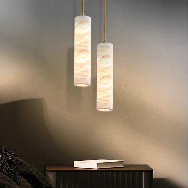 Pendelleuchte Naturstein Alabaster Messing LED Verstellbares Kabel 150cm Esstisch Küche Wohnzimmer Designbeleuchtung | Sansoti