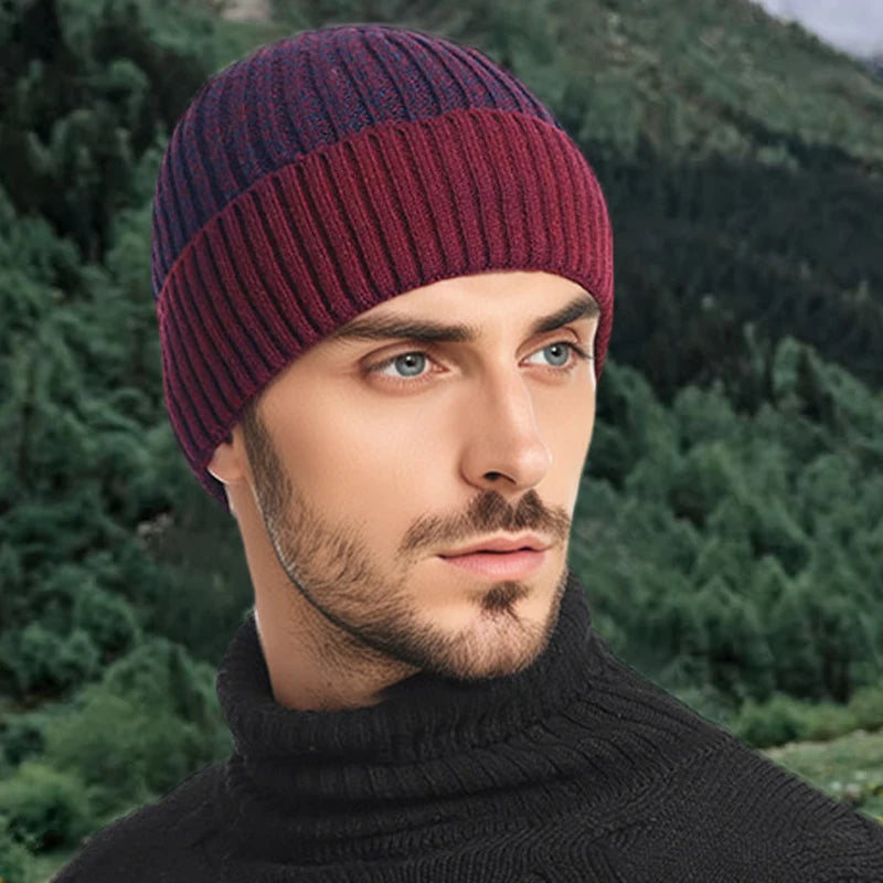Gebreide Wintermuts Heren met Fleece Voering Ribpatroon Beanie Thermisch Warm Skimuts Outdooractiviteiten | Sansoti