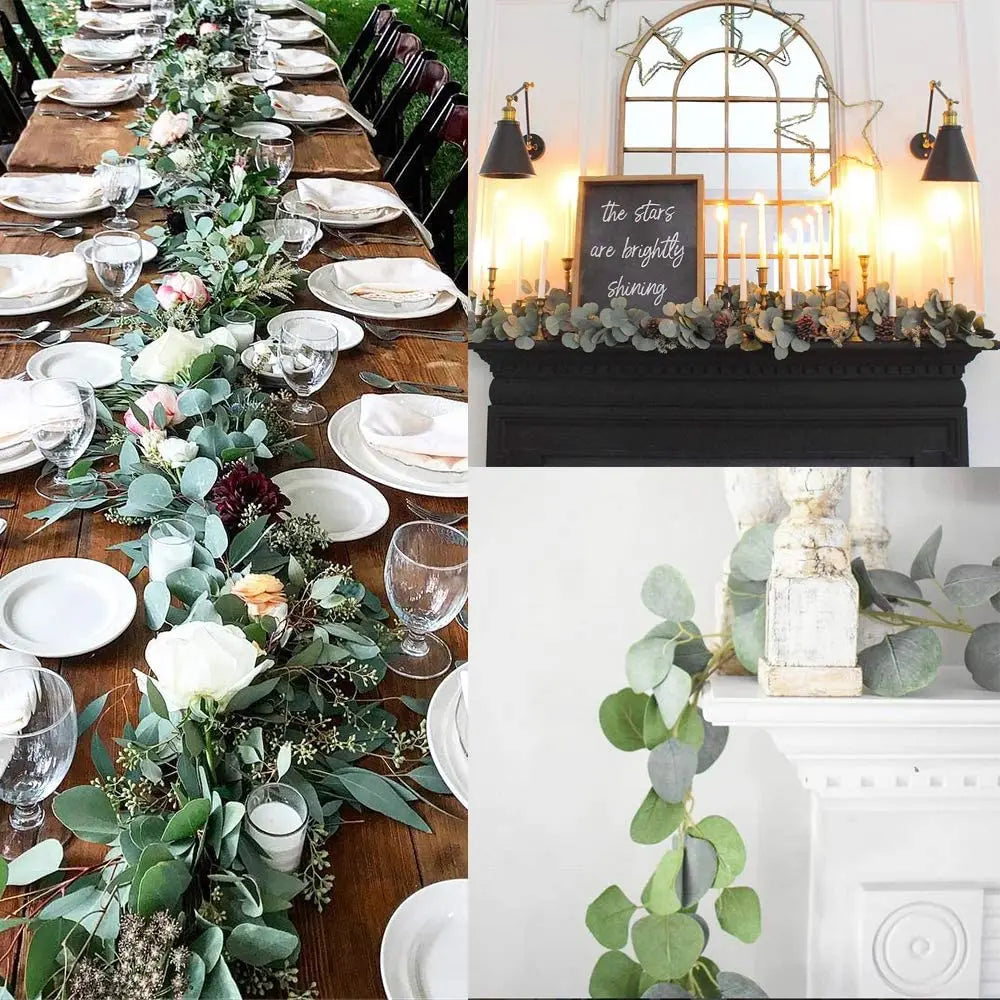 Kunstmatige Eucalyptus Slinger 2-Delige Set | Natuurlijke Groene Decoratie voor Interieur en Feesten | 180cm Lange Zijden Guirlandes | Sansoti