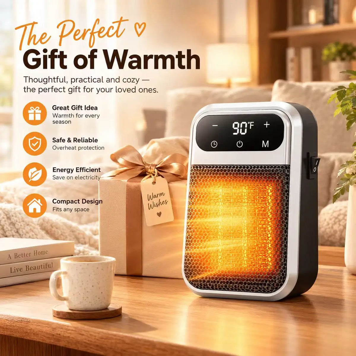 Compact Ceramic Heater 800W with Timer & Thermostat - Energy-Efficient Bathroom Heating for Small Spaces | Sansoti