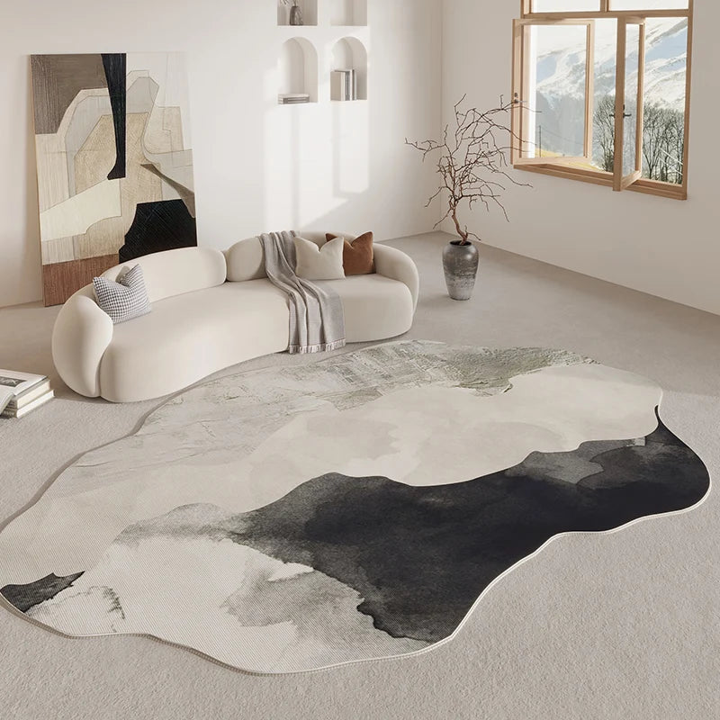 Tapis doux à forme organique, dessous antidérapant, polyester, intérieur moderne, salon, chambre | Sansoti