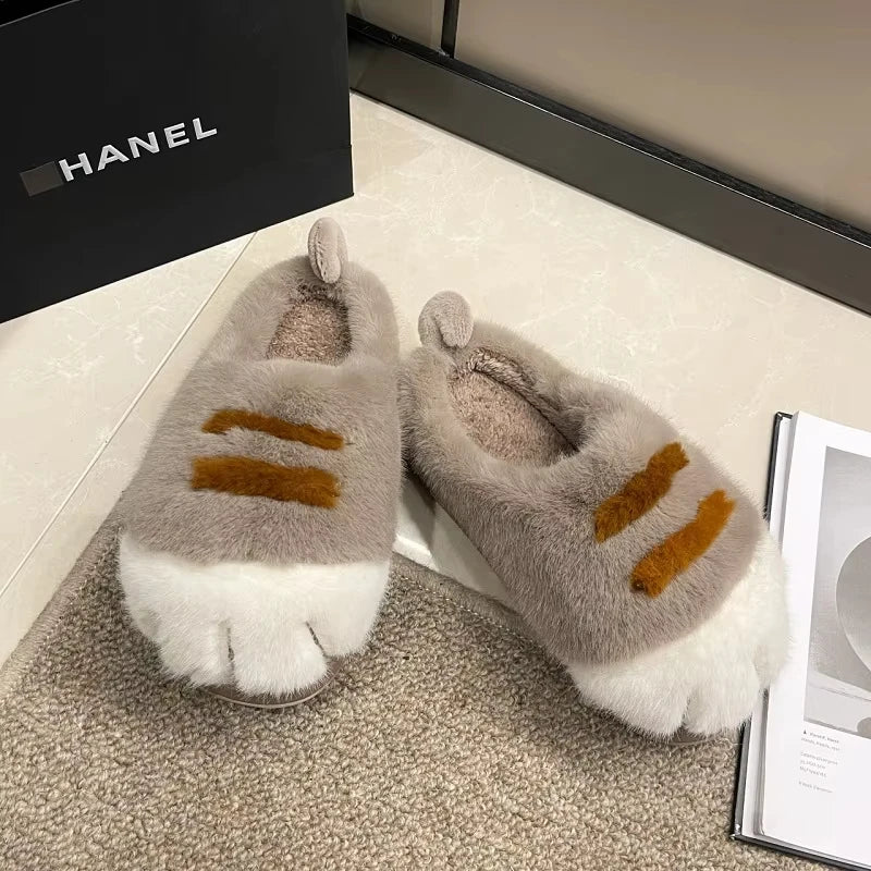 Pluche Instapslippers Kattendesign Antislip Warme Pantoffels Dames Huisschoenen Slides Comfortabel Binnenshuis | Sansoti