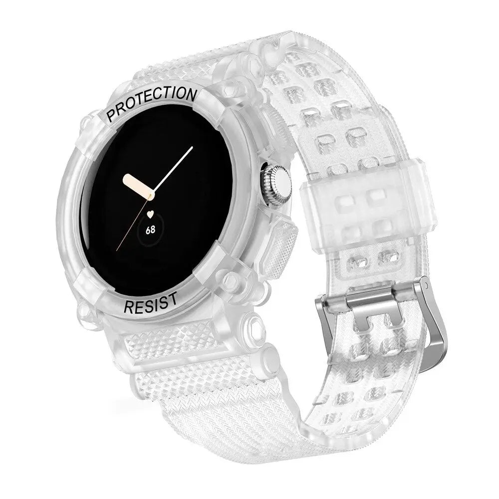 Smartwatch Band with Protective Case Pixel Watch Silicone Sport Wristband Bumper Case Watch Accessory | Sansoti