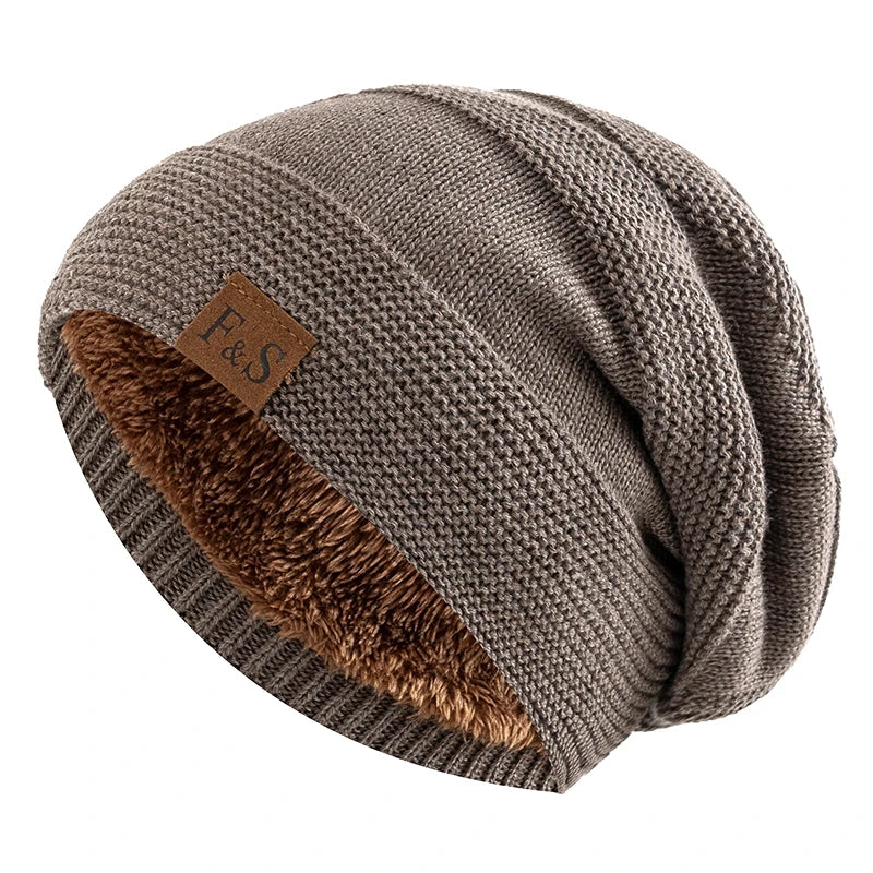 Knitted Slouchy Beanie Winter Hat Lined with Fleece Unisex Casual Streetwear Adults Head Circumference 56-60cm | Sansoti