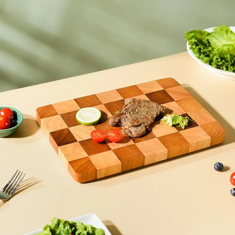 Planche à découper en bois à motif damier, bois massif, robuste, planches épaisses, antidérapante, planche de cuisine professionnelle | Sansoti