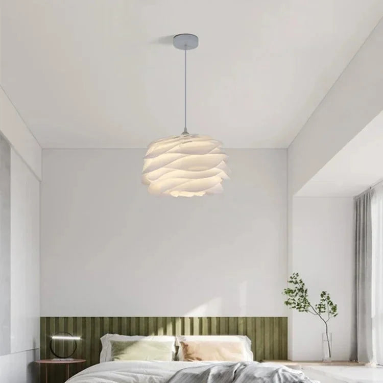 Suspension Lotus superposé Ø33-43cm PVC Métal Blanc Sculpture Couronne lumineuse Design nordique Salon Coin repas | Sansoti
