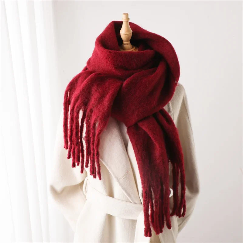 Women's Winter Scarf Viscose Polyester Oversized Wrap with Tassels Warm Cold Season Fashion Accessory | Sansoti