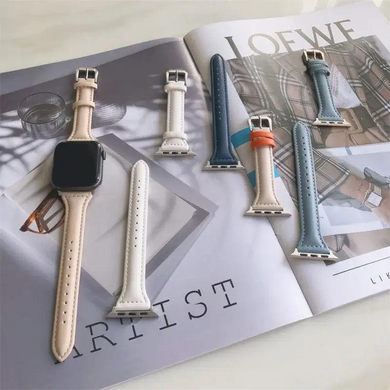 Bracelet de montre en cuir pour smartwatch, universel et réglable, 38-49 mm, bracelet haut de gamme au design sportif | Sansoti