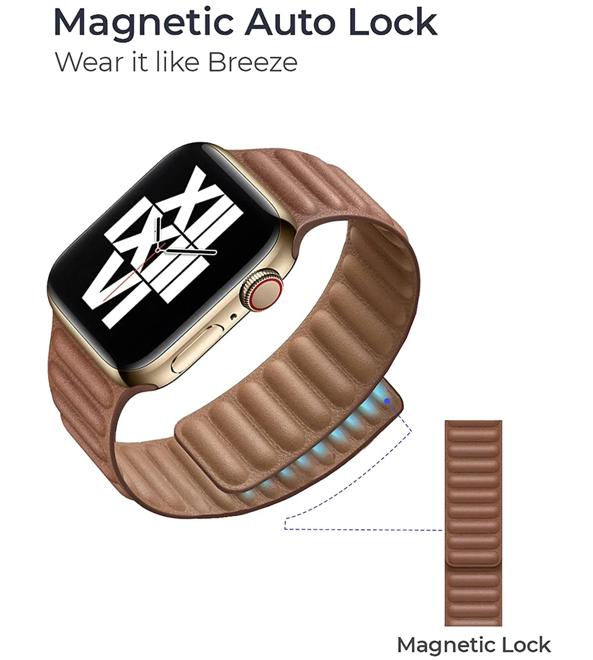 Lederarmband mit magnetischem Verschluss, 38–49 mm, verstellbares Smartwatch-Zubehör, stilvolles Armband | Sansoti