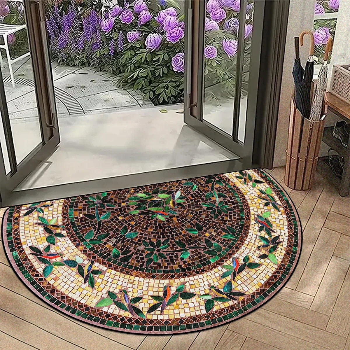 Paillasson semi-circulaire Motif mosaïque vintage Antidérapant extérieur Balcon Entrée Véranda Terrasse 60x90cm Résistant aux intempéries | Sansoti