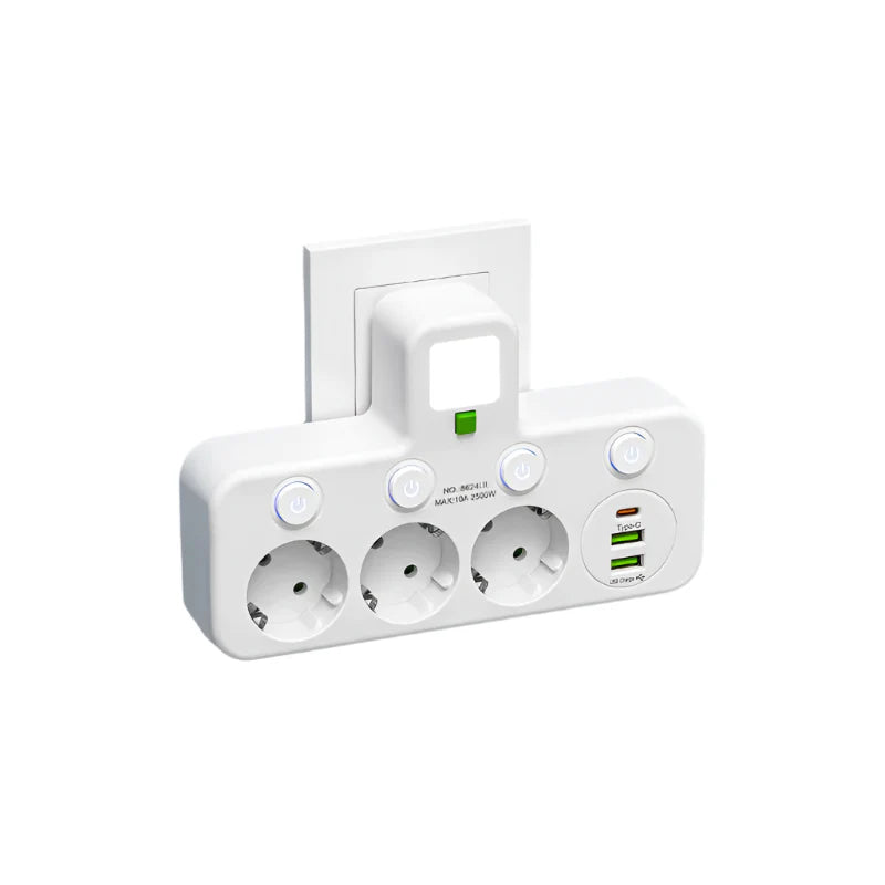 Multiprise multiple avec USB et USB-C, interrupteur et protection contre les surtensions | Restfield