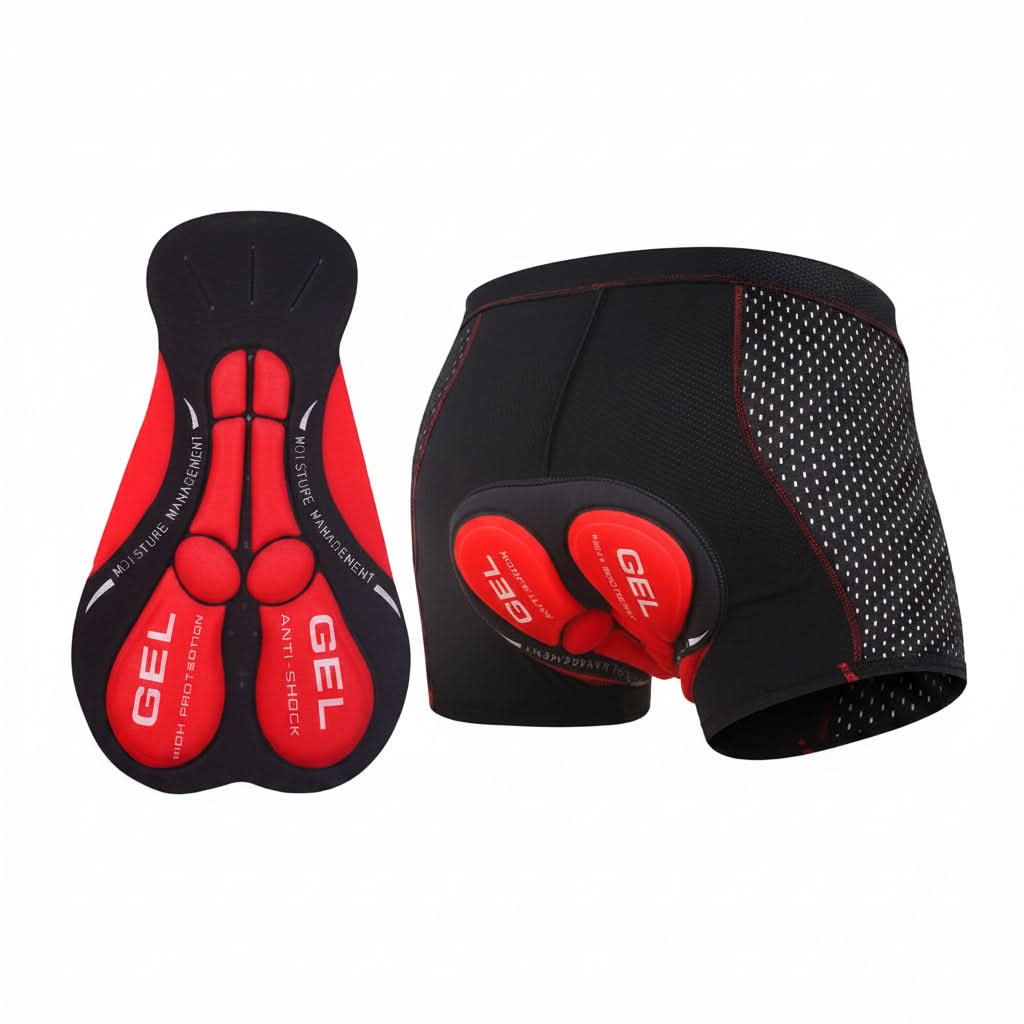 Fahrradhose mit Gelpolsterung, atmungsaktiv, aus Stretchmaterial, komfortabel, schwarz-rot-blau, zum Radfahren, Training und für Outdoor-Sport | Sansoti