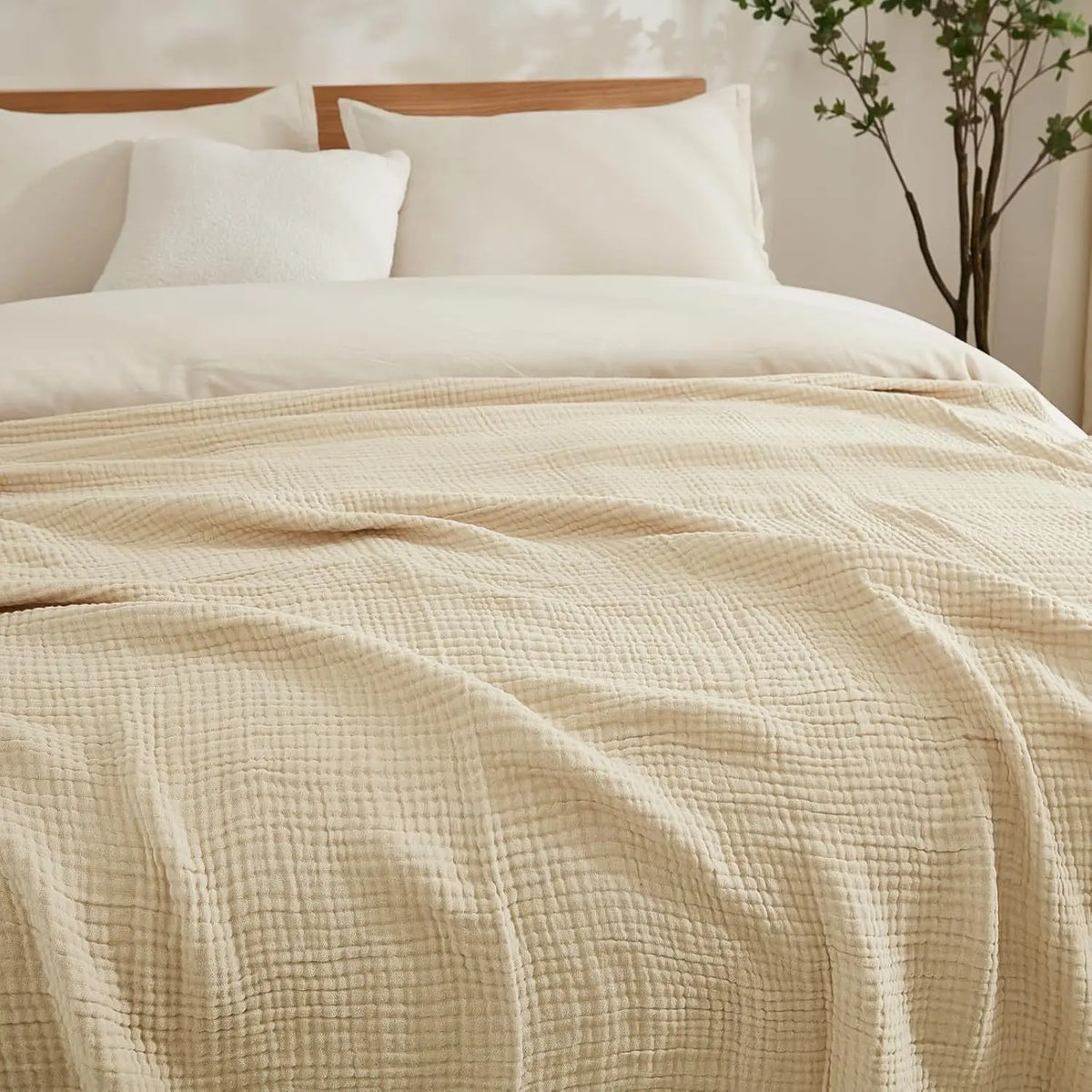 Mousseline Katoenen Plaid 150x200 cm Ademend Lichtgewicht Vierseizoenen Deken voor Bank en Bed Woonkamer | Sansoti