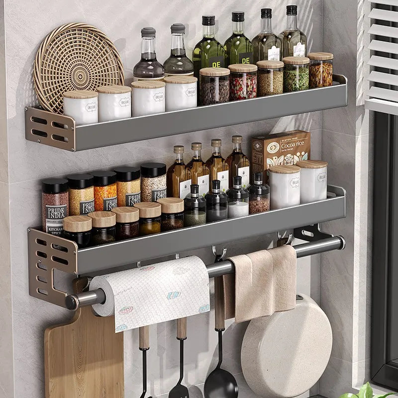 Keuken Wandrek Aluminium 30-50cm Gunmetal Kruidenrek Zonder Boren Ophangrek Keukenorganizer Messenhouder Wandmontage | Sansoti