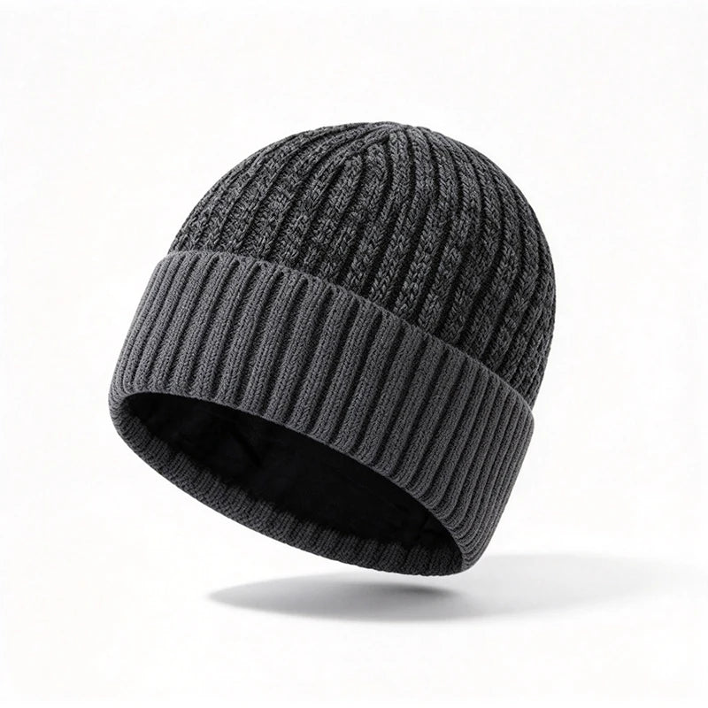 Gebreide Wintermuts Heren met Fleece Voering Ribpatroon Beanie Thermisch Warm Skimuts Outdooractiviteiten | Sansoti