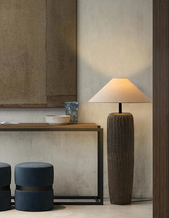 Japanische Keramik-Stehlampe im rustikalen Stil, 40-110 cm, Eckbeleuchtung fürs Wohnzimmer, warmes Stimmungslicht | Sansoti