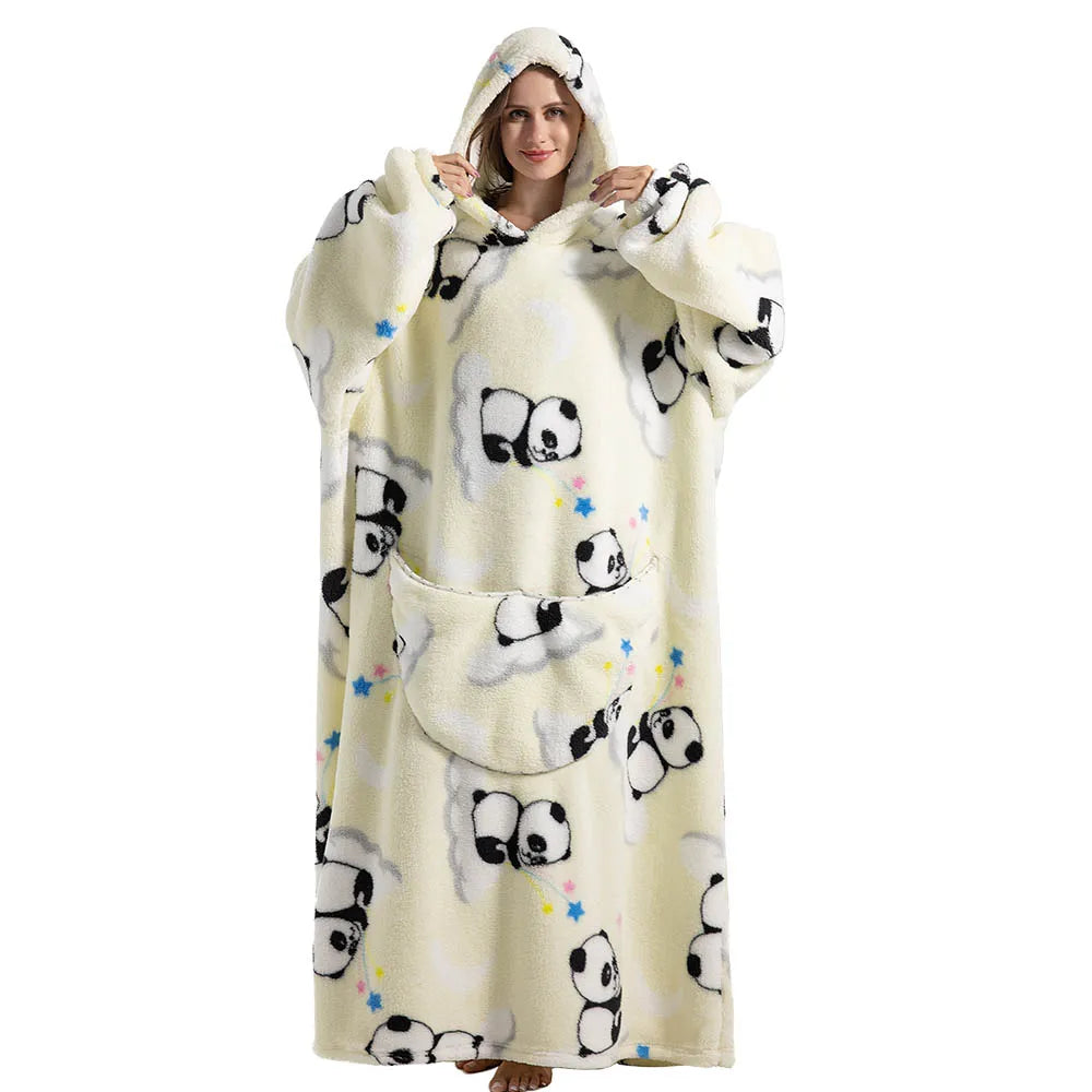 Sherpa Fleece Deken met Mouwen en Capuchon 140cm Draagbare Oversized Huisdeken XXL Comfortabel Warme Deken | Sansoti