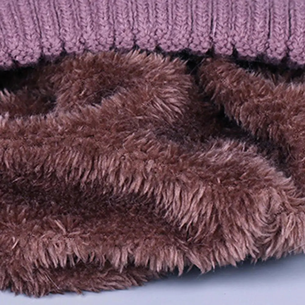 Gestrickte Damen-Wintermütze mit Fleecefutter, Ohrenschutz, elastischer Polyester-Beanie, warme Skimütze für kaltes Wetter | Sansoti