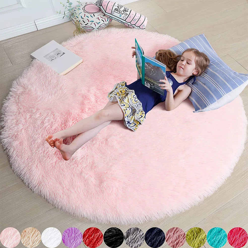 Tapis de Sol Chambre d'Enfant Rond Doux Fluffy 160cm Tapis Shaggy | Restfield