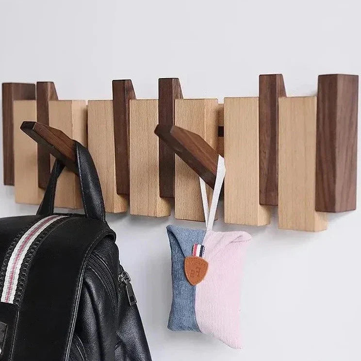 Magnetische Wandkapstok met Inklapbare Haken | 4-10 Haken | Hout | Sansoti