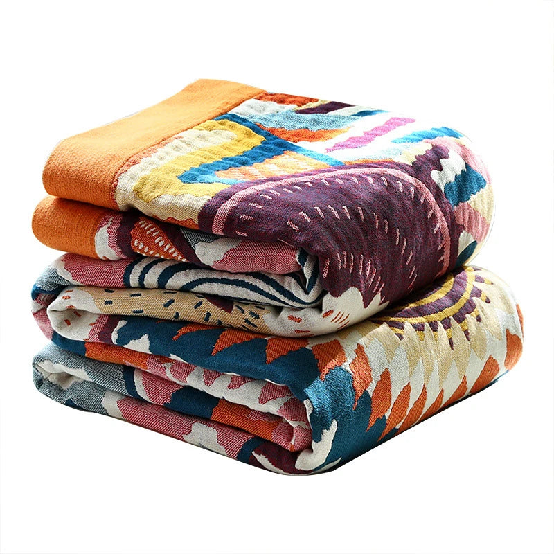 Cotton Muslin Throw 150×200 cm 200×230 cm Geometric Pattern Sofa Throw Travel Blanket Living Room Sofa | Sansoti
