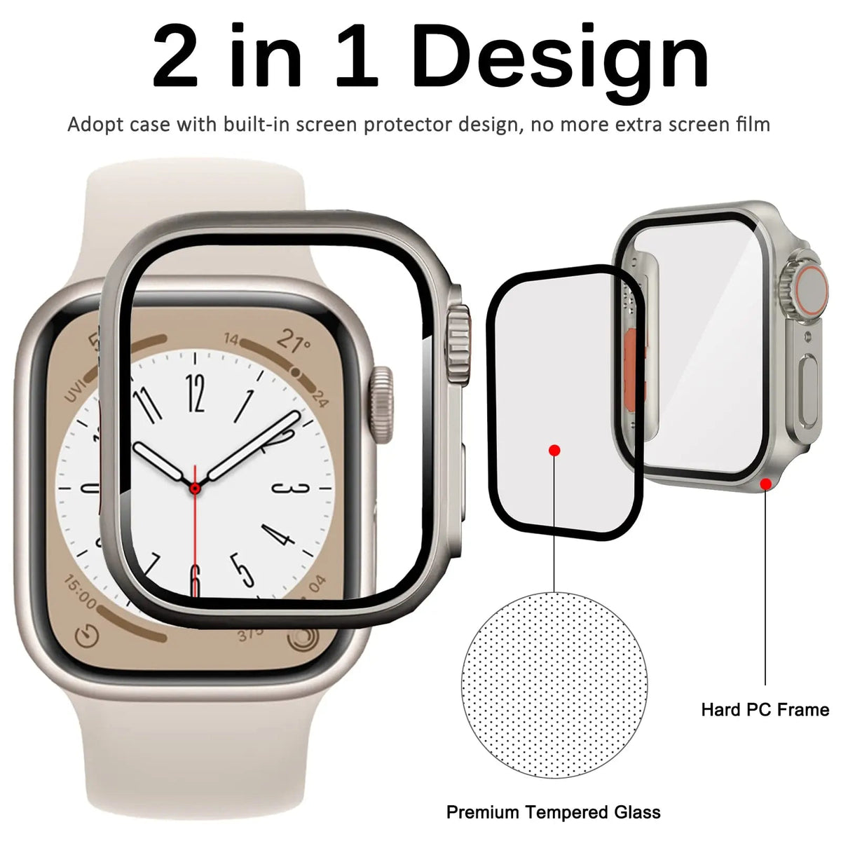 Schutzhülle aus gehärtetem Glas für Smartwatch 41-45 mm Displayschutz Kratzfestes Zubehör | Sansoti