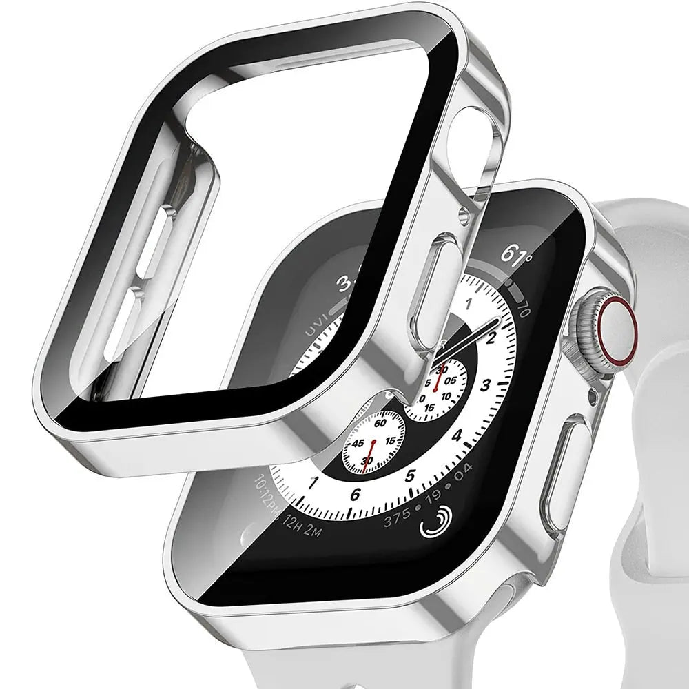 Protective Case with Tempered Glass for Smartwatch 40mm 41mm 44mm 45mm Black Silver Transparent Watch Case | Sansoti