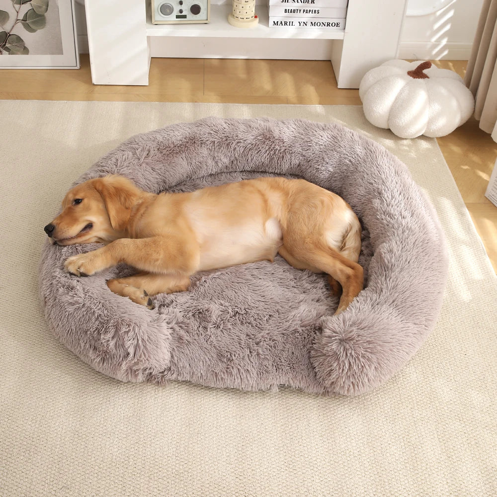Halbrundes Hundebett aus Plüsch mit rutschfester Unterseite Abnehmbarer Bezug Weicher Schlafplatz Waschbares Hundebett Haustier | Sansoti
