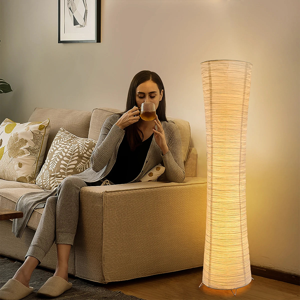 Stehleuchte Papier Japandi Zylinder Stehlampe Warmes Licht Minimalistisch | Restfield
