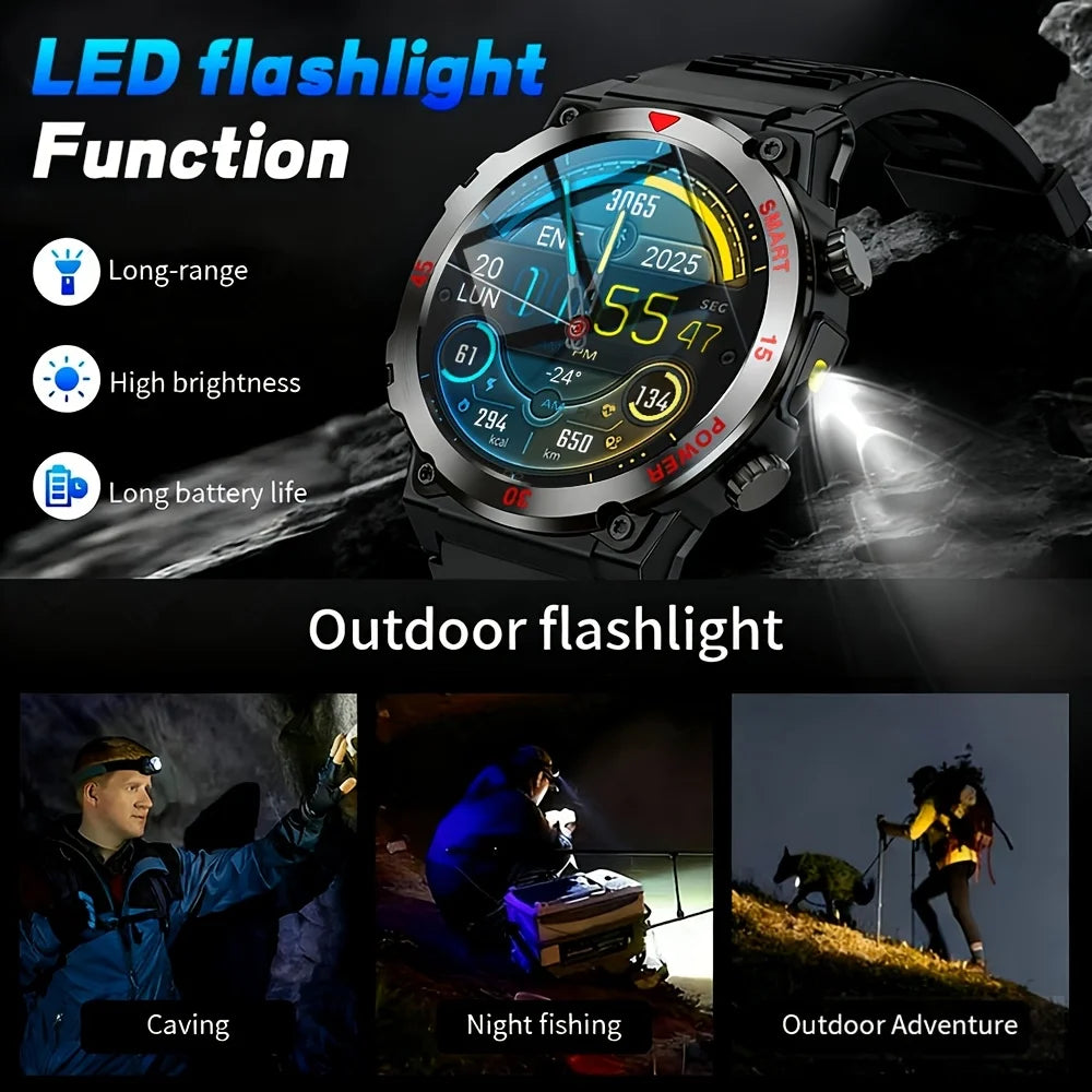 Round Smartwatch 1.52-inch HD Touchscreen Metal Casing Flashlight Bluetooth Heart Rate Monitor Fitness Tracker | Sansoti