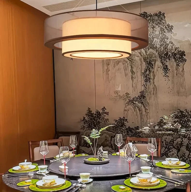 Gelaagde Hanglamp met Dubbele Stoffen Kap Ø50-80cm Inclusief LED Verlichting voor Eetkamer Slaapkamer | Sansoti