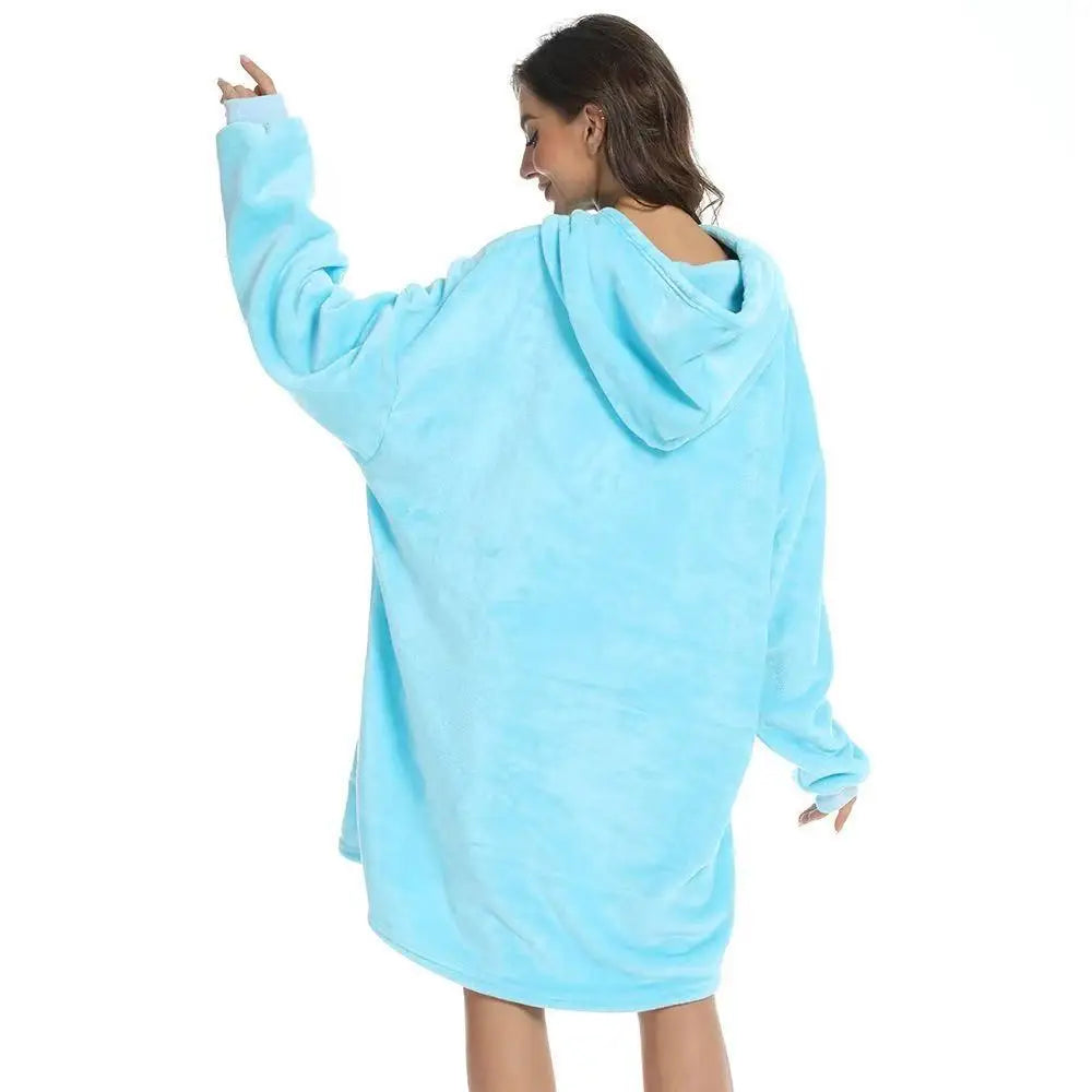 Wendbare Kapuzendecke aus Fleece, tragbar, mit Tasche, Oversized-Hausanzug, Loungewear, bequeme Hauskleidung | Sansoti