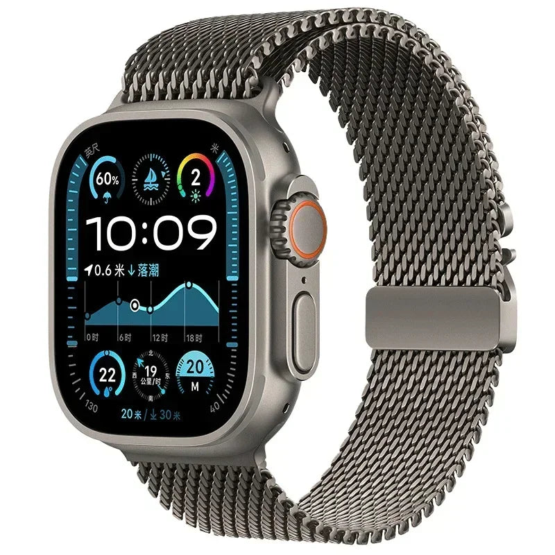 Bracelet de montre milanais en titane pour smartwatch, noir gris, réglable 38-49 mm, unisexe, élégant et confortable | Sansoti