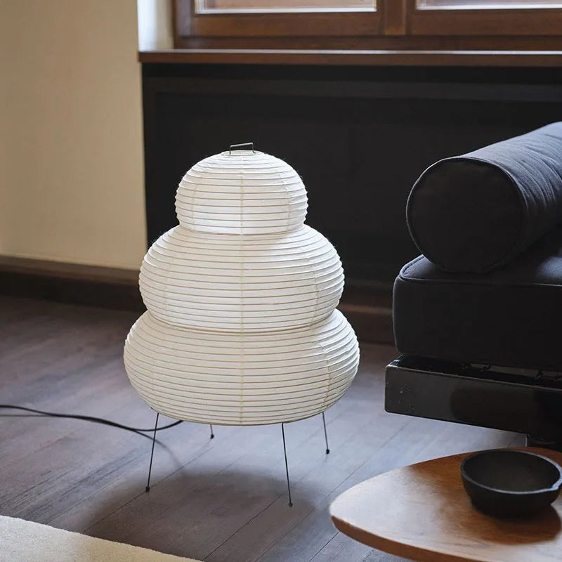 Japanische Stehleuchte 60cm, Papier und Metall, E27, dimmbares warmes Stimmungslicht für Wohnzimmer und Schlafzimmer, moderne Stehlampe | Sansoti