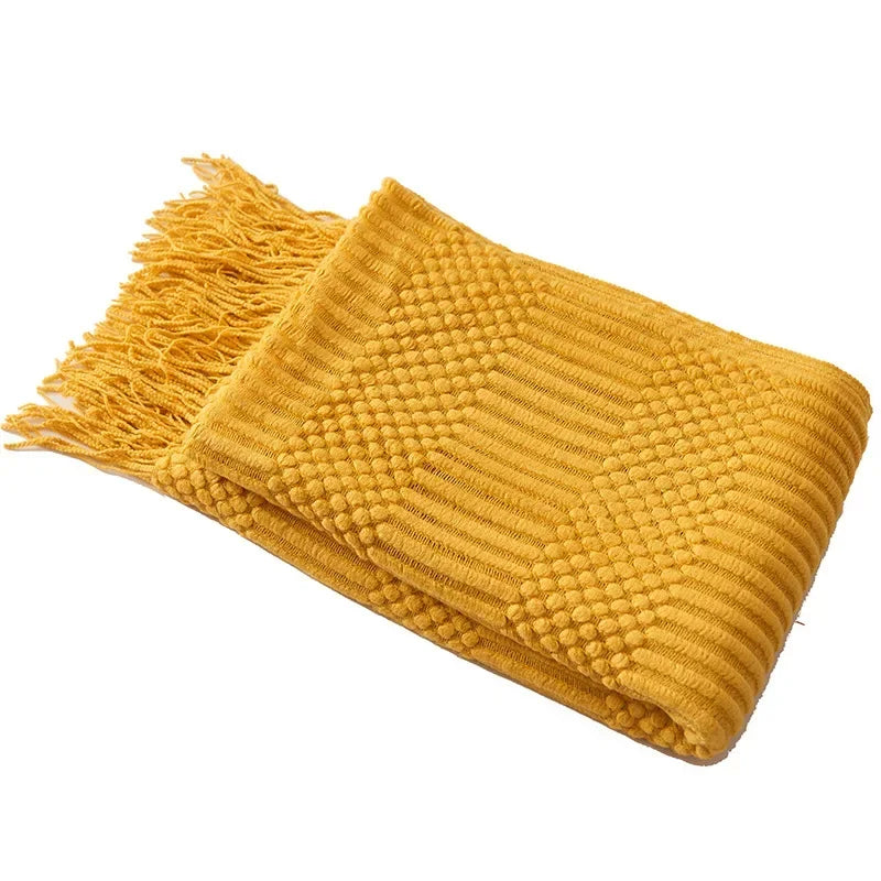 Gestrickte Decke aus Acryl, weich und warm, mit skandinavischem Muster, Sofadecke für Schlafzimmer und Wohnzimmer, dekorative Decke | Sansoti